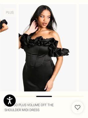 PrettyLittleThing Black Off-the-Shoulder Ruffle Midi Dress
